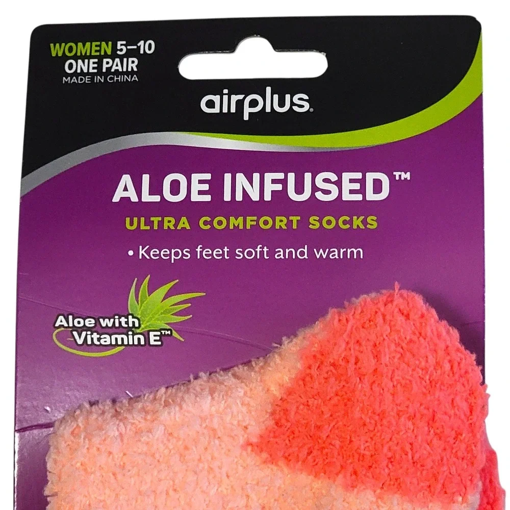 Airplus Aloe Infused Socks Womens Sz 5-10 Neon Orange‎ Ultra Comfort Vitamin E